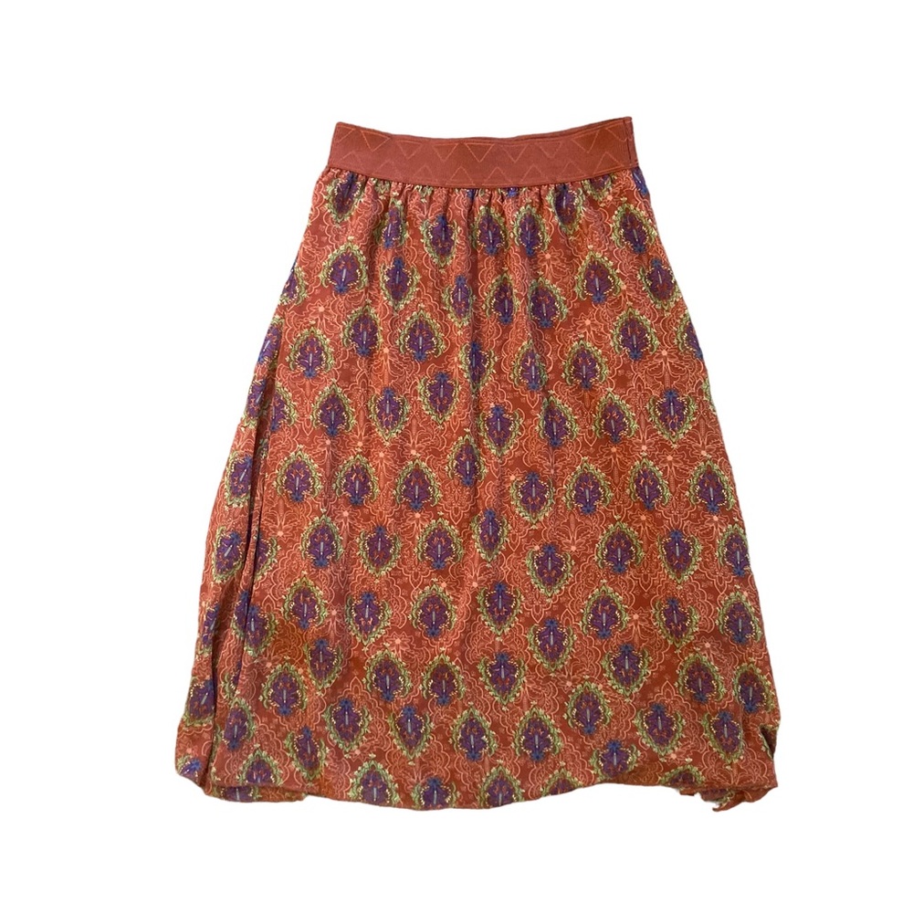 LuLaRoe Lola Patterned Orange Paisly Midi Flowy Skirt XS